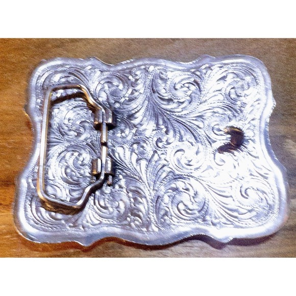 Western Silver Tone Cross Belt Buckle 3.5" X 3" - Picture 3 of 7